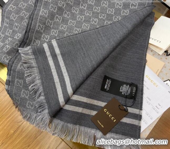 Luxury Discount Gucci Men's GG Wool Long Scarf 70x200cm G0803 Grey 2023