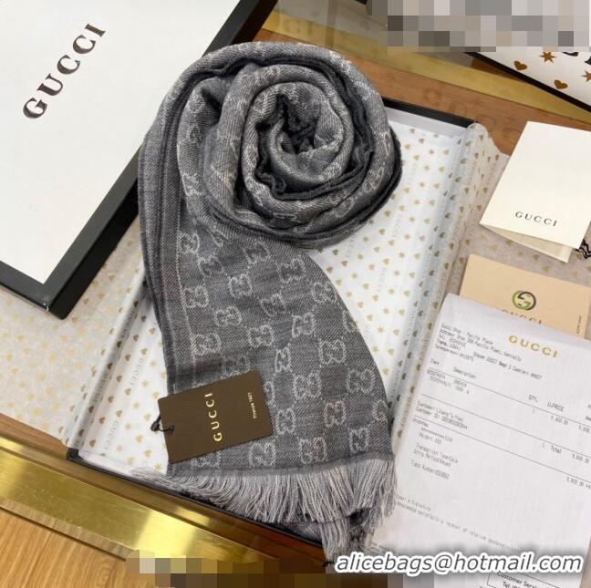 Luxury Discount Gucci Men's GG Wool Long Scarf 70x200cm G0803 Grey 2023