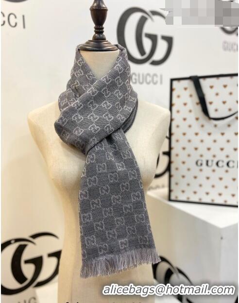 Luxury Discount Gucci Men's GG Wool Long Scarf 70x200cm G0803 Grey 2023