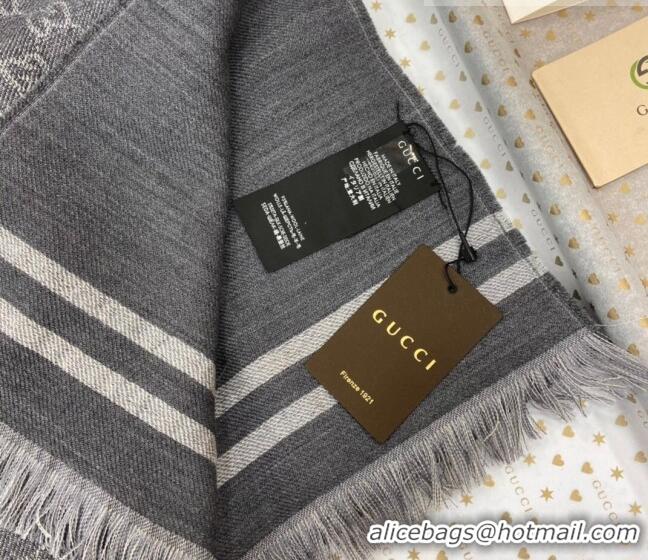 Luxury Discount Gucci Men's GG Wool Long Scarf 70x200cm G0803 Grey 2023