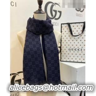 Super Quality Gucci Men's GG Wool Long Scarf 70x200cm 0803 Dark Blue 2023