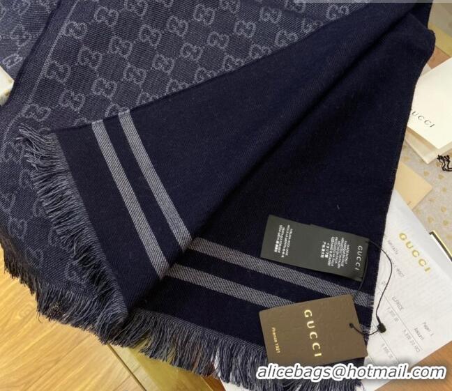 Super Quality Gucci Men's GG Wool Long Scarf 70x200cm 0803 Dark Blue 2023