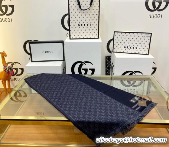 Super Quality Gucci Men's GG Wool Long Scarf 70x200cm 0803 Dark Blue 2023