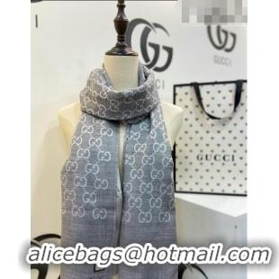 Top Grade Gucci Men's GG Wool Long Scarf 70x200cm G0803 Grey 2023