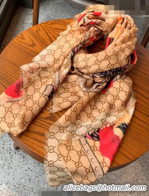 Low Cost Gucci GG Flora Cashmere Shawl Scarf 140x140cm 0807 Red 2023