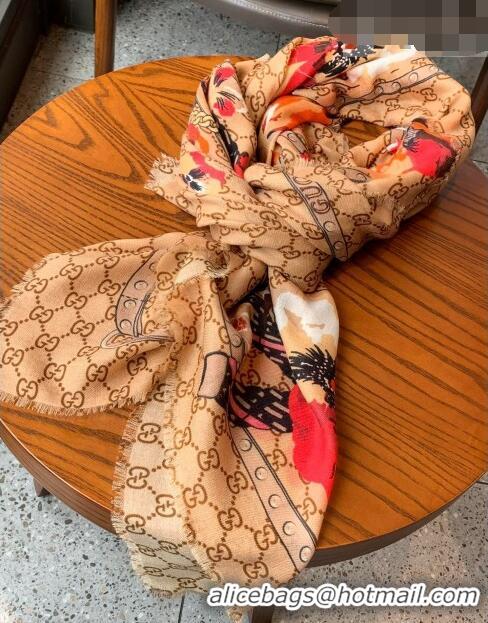 Low Cost Gucci GG Flora Cashmere Shawl Scarf 140x140cm 0807 Red 2023