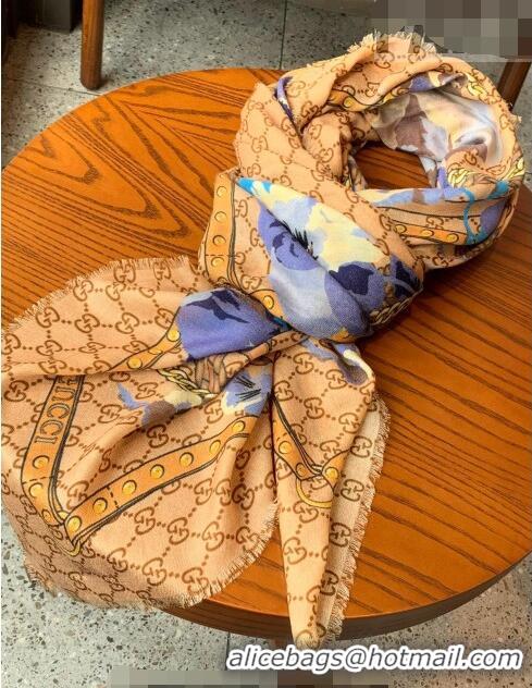 Promotional Gucci GG Flora Cashmere Shawl Scarf 140x140cm 0807 Blue 2023