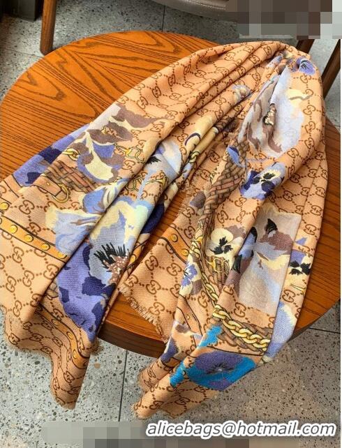 Promotional Gucci GG Flora Cashmere Shawl Scarf 140x140cm 0807 Blue 2023