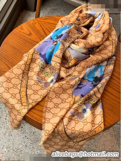 Promotional Gucci GG Flora Cashmere Shawl Scarf 140x140cm 0807 Blue 2023