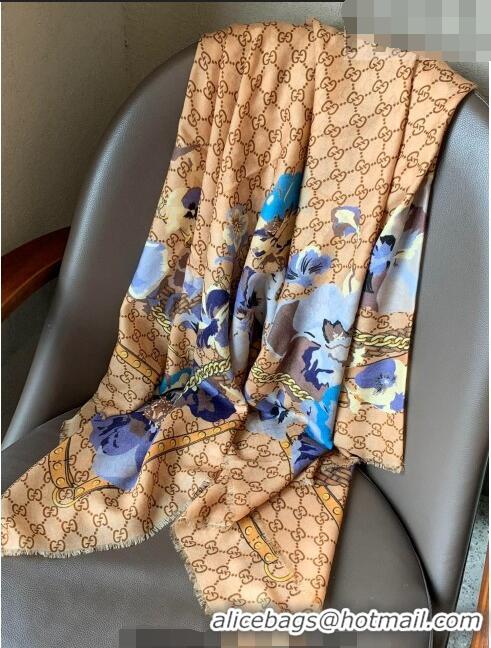 Promotional Gucci GG Flora Cashmere Shawl Scarf 140x140cm 0807 Blue 2023