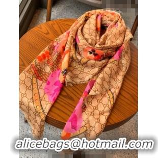 Top Grade Gucci GG Flora Cashmere Shawl Scarf 140x140cm 0807 Pink 2023