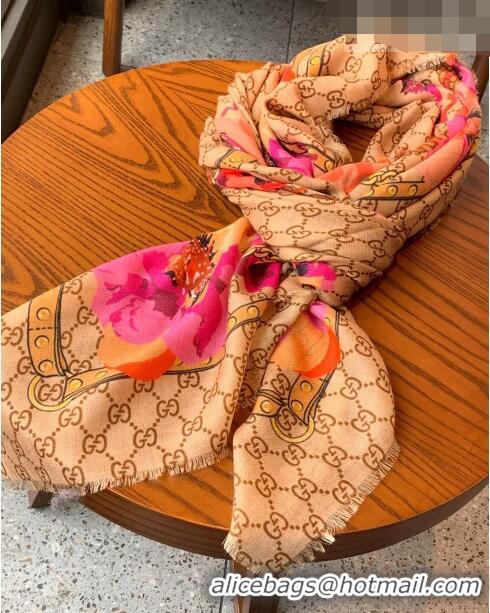 Top Grade Gucci GG Flora Cashmere Shawl Scarf 140x140cm 0807 Pink 2023