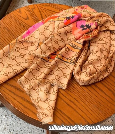 Top Grade Gucci GG Flora Cashmere Shawl Scarf 140x140cm 0807 Pink 2023