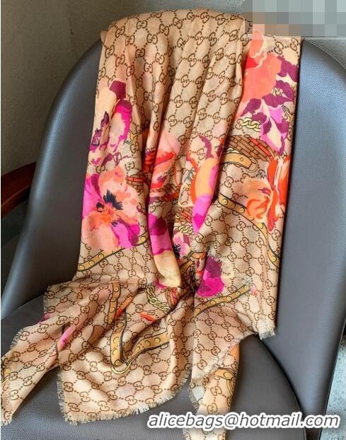 Top Grade Gucci GG Flora Cashmere Shawl Scarf 140x140cm 0807 Pink 2023