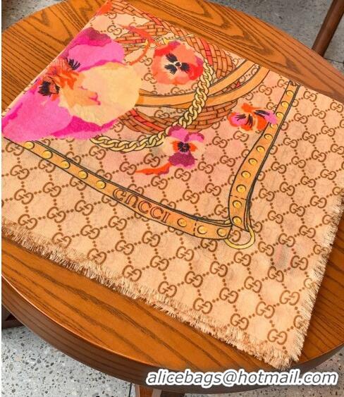 Top Grade Gucci GG Flora Cashmere Shawl Scarf 140x140cm 0807 Pink 2023