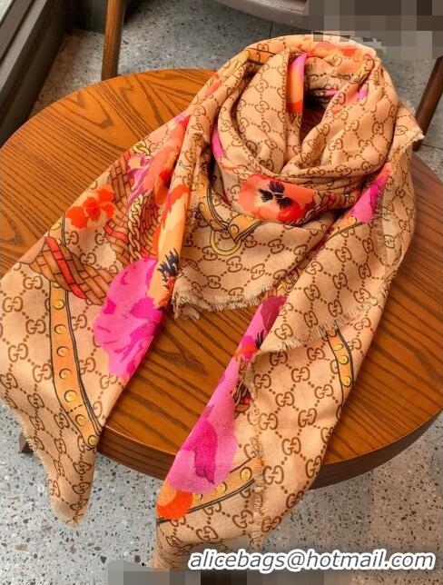 Top Grade Gucci GG Flora Cashmere Shawl Scarf 140x140cm 0807 Pink 2023