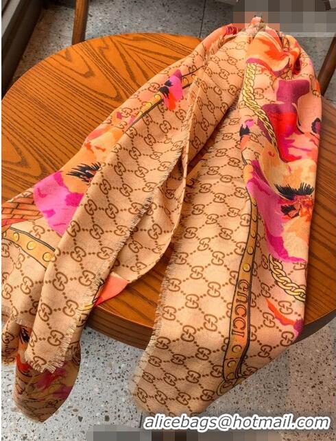 Top Grade Gucci GG Flora Cashmere Shawl Scarf 140x140cm 0807 Pink 2023