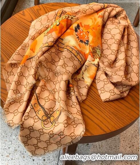 Pretty Style Gucci GG Flora Cashmere Shawl Scarf 140x140cm 0807 Yellow 2023