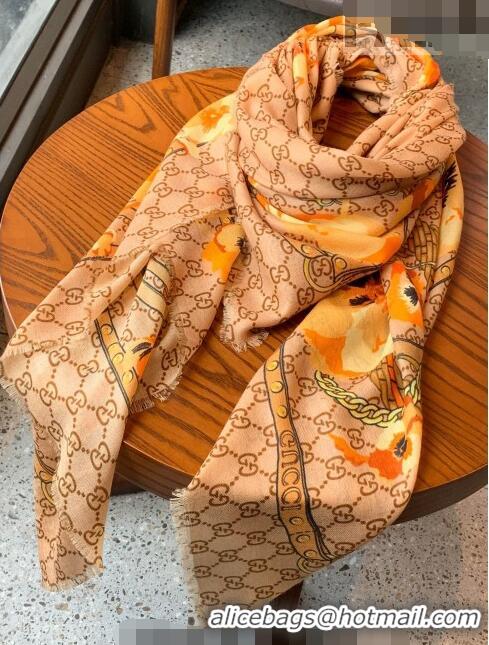 Pretty Style Gucci GG Flora Cashmere Shawl Scarf 140x140cm 0807 Yellow 2023