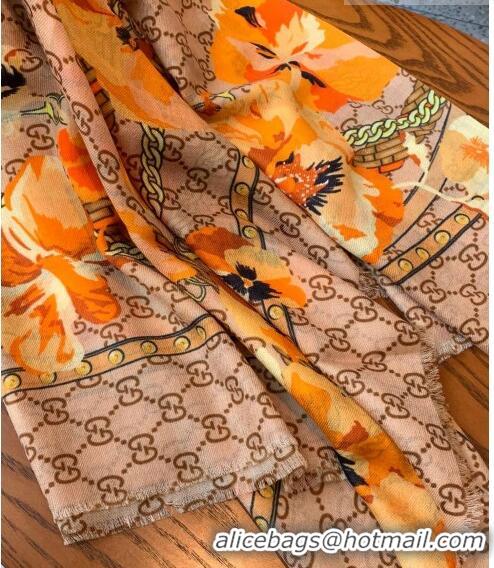 Pretty Style Gucci GG Flora Cashmere Shawl Scarf 140x140cm 0807 Yellow 2023