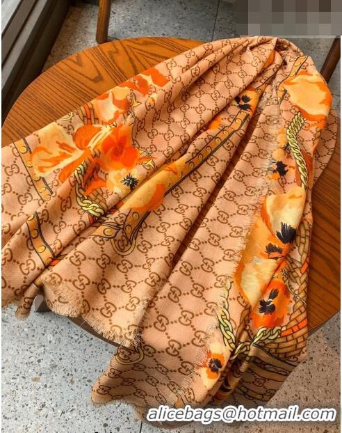 Pretty Style Gucci GG Flora Cashmere Shawl Scarf 140x140cm 0807 Yellow 2023