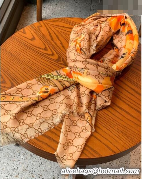 Pretty Style Gucci GG Flora Cashmere Shawl Scarf 140x140cm 0807 Yellow 2023