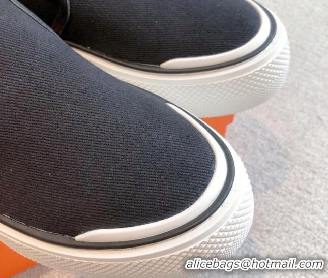 Charming Hermes Gliss Slip-on Sneakers in Denim and Calfskin Black 0620128