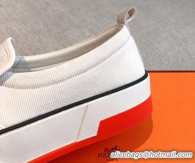 Best Product Hermes Gliss Slip-on Sneakers in Denim and Calfskin White 620129