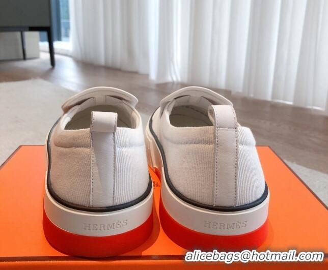 Best Product Hermes Gliss Slip-on Sneakers in Denim and Calfskin White 620129