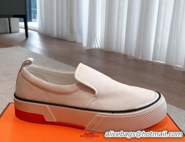 Best Product Hermes Gliss Slip-on Sneakers in Denim and Calfskin White 620129