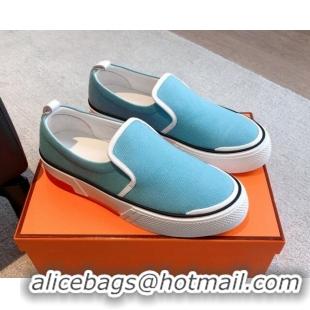 Grade Quality Hermes Gliss Slip-on Sneakers in Denim and Calfskin Light Blue 0620130