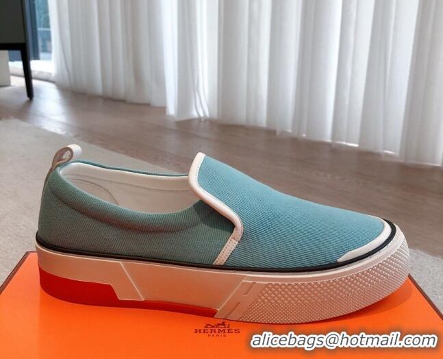 Grade Quality Hermes Gliss Slip-on Sneakers in Denim and Calfskin Light Blue 0620130