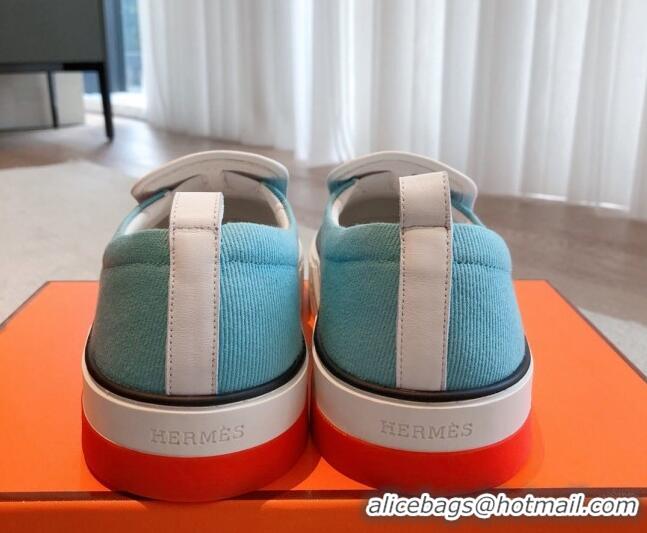 Grade Quality Hermes Gliss Slip-on Sneakers in Denim and Calfskin Light Blue 0620130