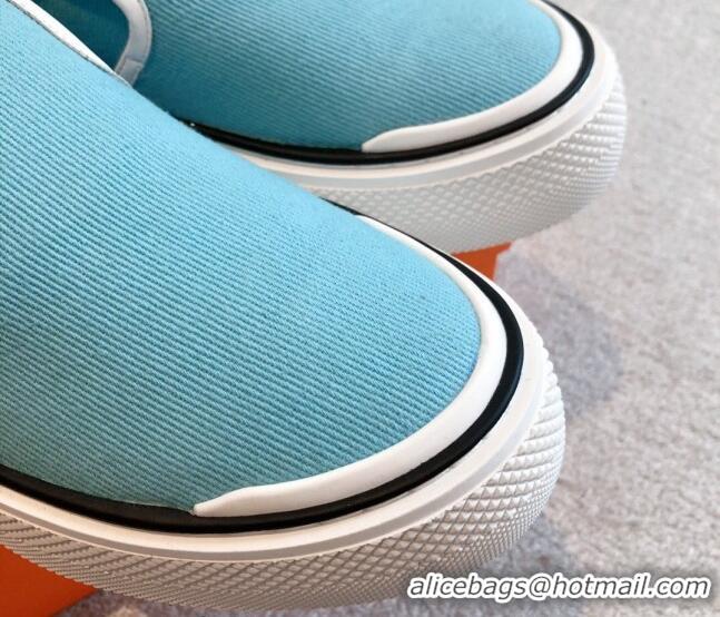 Grade Quality Hermes Gliss Slip-on Sneakers in Denim and Calfskin Light Blue 0620130