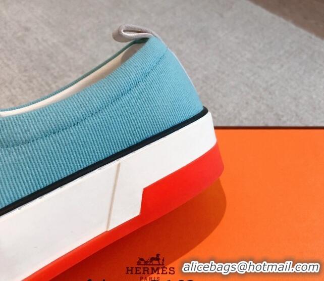 Grade Quality Hermes Gliss Slip-on Sneakers in Denim and Calfskin Light Blue 0620130