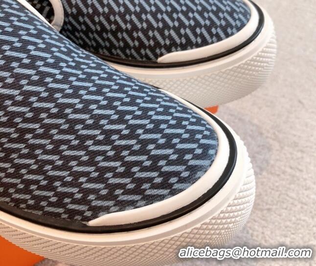 Good Looking Hermes Gliss Slip-on Sneakers in Printed Denim and Calfskin Dark Blue/White 0620133