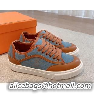 Best Product Hermes Get Low-top Sneakers in Denim and Calfskin Blue/Brown 620135