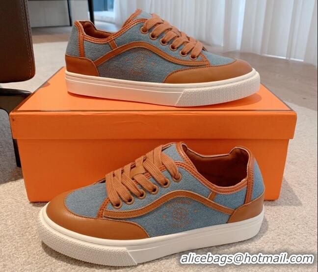 Best Product Hermes Get Low-top Sneakers in Denim and Calfskin Blue/Brown 620135