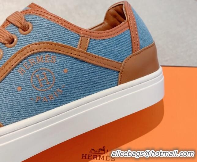 Best Product Hermes Get Low-top Sneakers in Denim and Calfskin Blue/Brown 620135