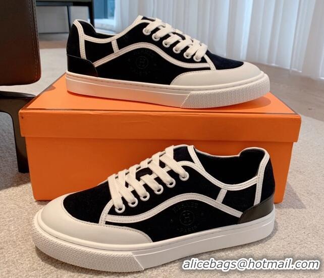 Best Grade Hermes Get Low-top Sneakers in Suede and Calfskin White/Black 620137