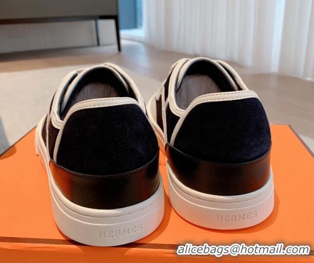 Best Grade Hermes Get Low-top Sneakers in Suede and Calfskin White/Black 620137