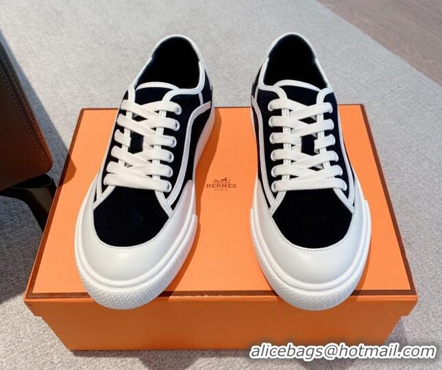 Best Grade Hermes Get Low-top Sneakers in Suede and Calfskin White/Black 620137