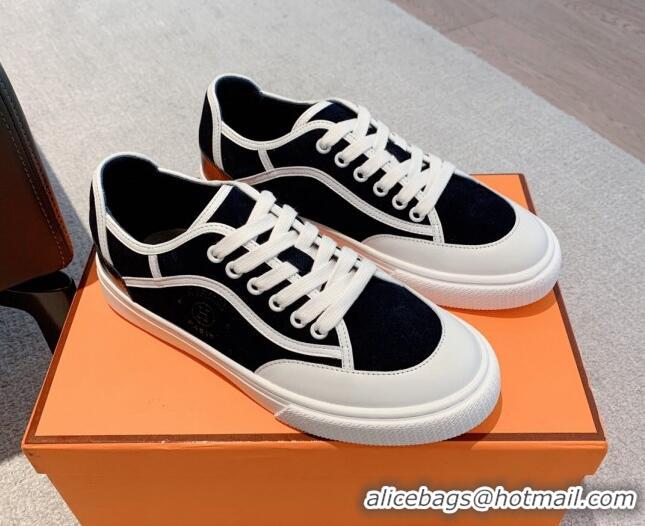 Best Grade Hermes Get Low-top Sneakers in Suede and Calfskin White/Black 620137