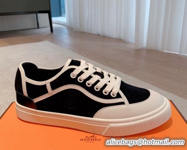 Best Grade Hermes Get Low-top Sneakers in Suede and Calfskin White/Black 620137