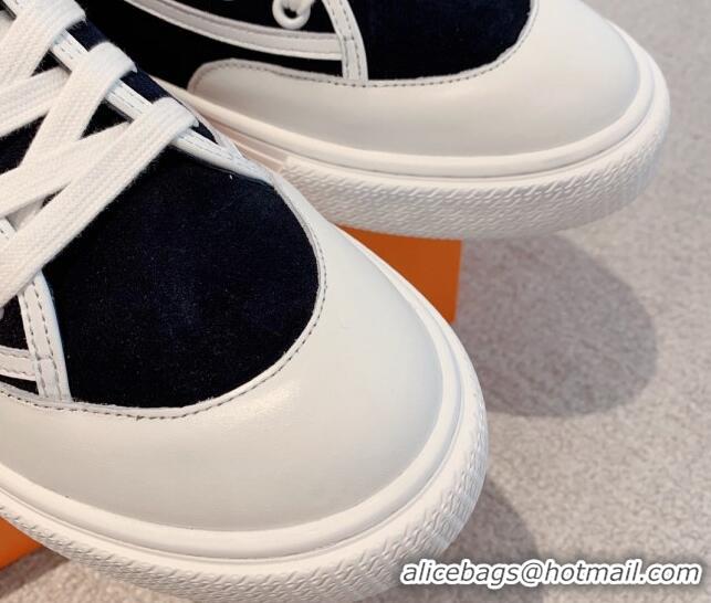 Classic Hot Hermes Get Up High-top Sneakers in Denim and Calfskin White/Black 620138