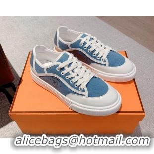 Good Quality Hermes Get Low-top Sneakers in Denim and Calfskin Blue/White 620139