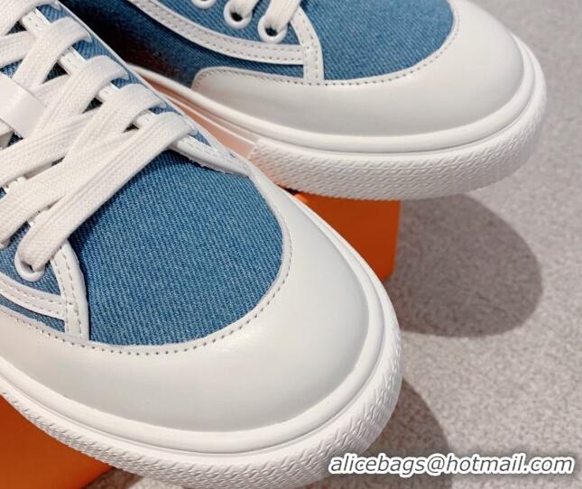 Good Quality Hermes Get Low-top Sneakers in Denim and Calfskin Blue/White 620139