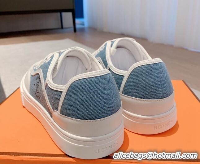 Good Quality Hermes Get Low-top Sneakers in Denim and Calfskin Blue/White 620139