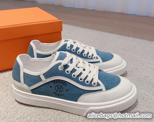 Good Quality Hermes Get Low-top Sneakers in Denim and Calfskin Blue/White 620139