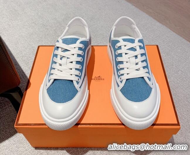 Good Quality Hermes Get Low-top Sneakers in Denim and Calfskin Blue/White 620139